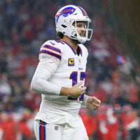 Nov 20, 2025; Houston, Texas, USA; Buffalo Bills quarterback Josh Allen (17) jogs off the field during the game against the Houston Texans at NRG Stadium.
