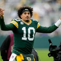 Nov 23, 2025; Green Bay, Wisconsin, USA; Green Bay Packers quarterback Jordan Love (10) celebrates the victory over the Minnesota Vikings at Lambeau Field.