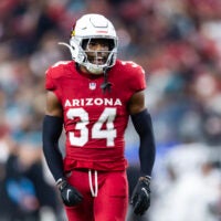 Nov 23, 2025; Glendale, Arizona, USA; Arizona Cardinals safety Jalen Thompson (34) against the Jacksonville Jaguars at State Farm Stadium.
