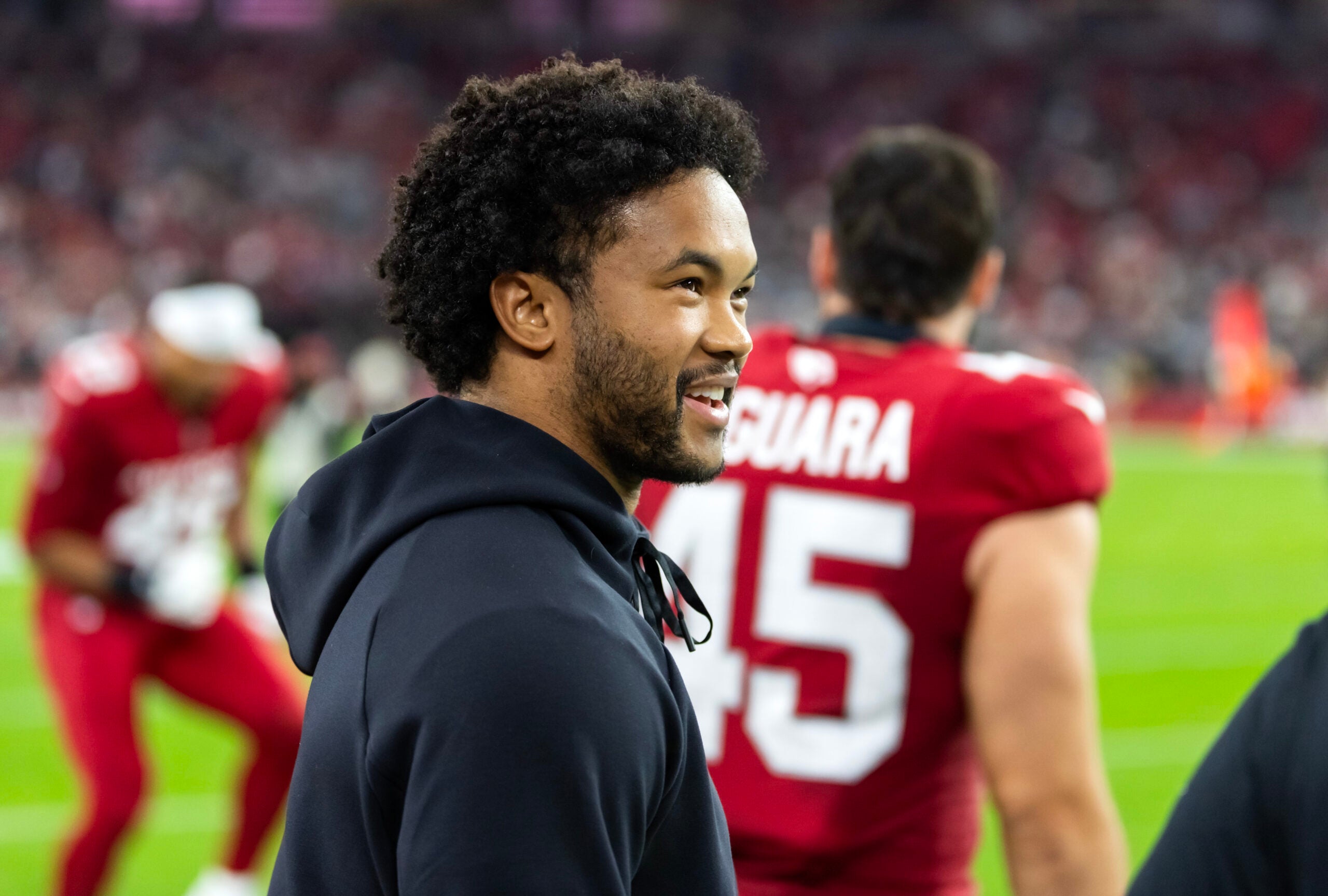 Nov 23, 2025; Glendale, Arizona, USA; Arizona Cardinals quarterback Kyler Murray (1) against the Jacksonville Jaguars at State Farm Stadium.
