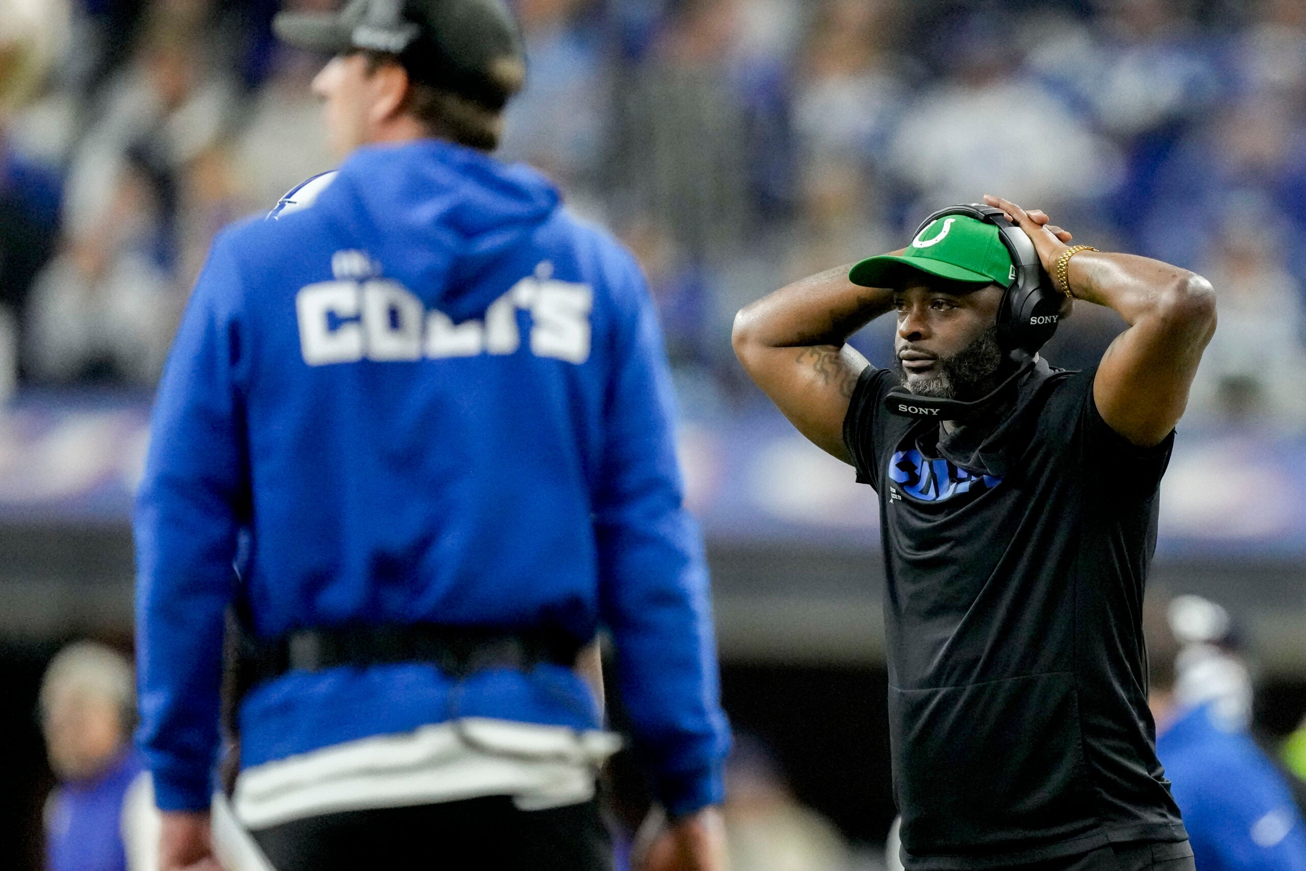 Colts WR coach Reggie Wayne and head coach Shane Steichen