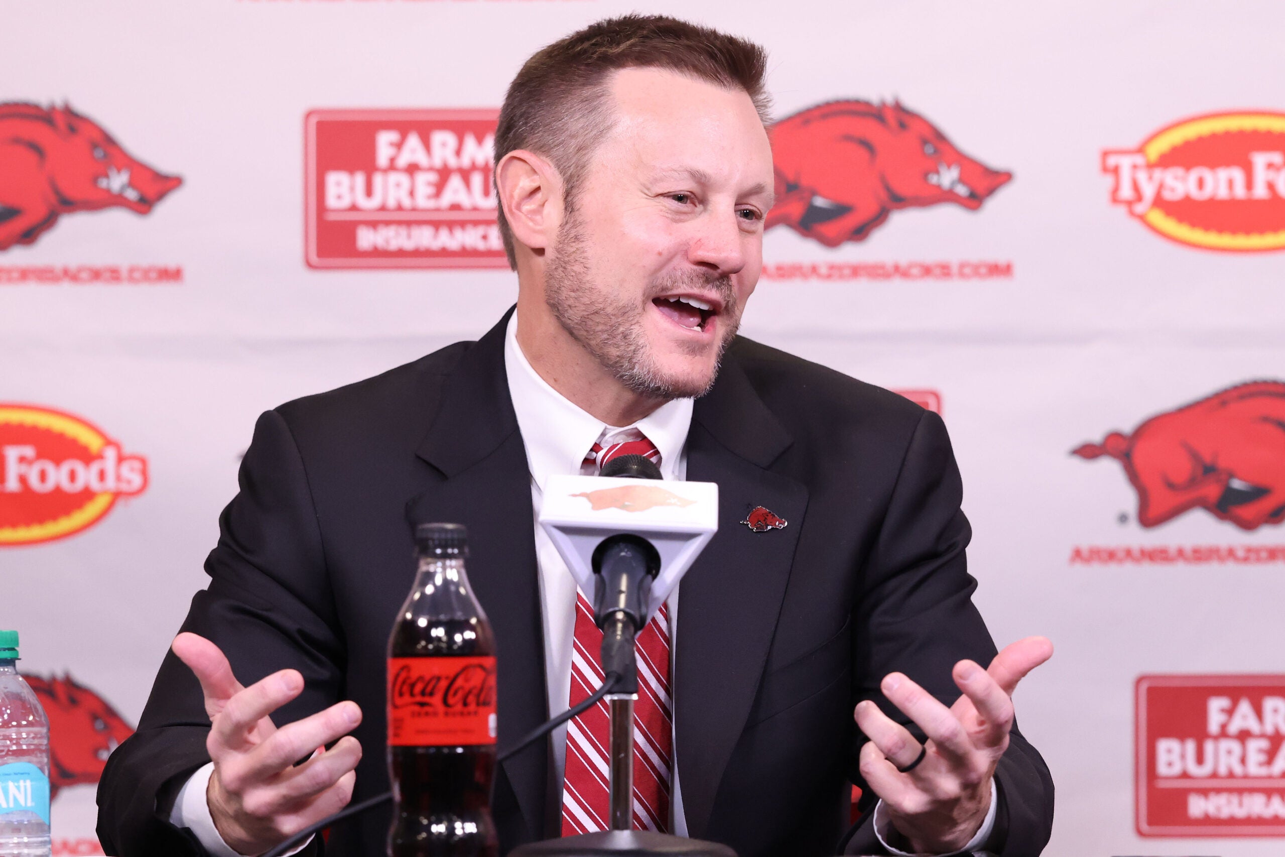 Arkansas Razorbacks football program sponsor jersey head coach Ryan Silverfield Tyson Foods