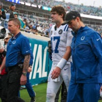 Colts QB Daniel Jones walks off the field after season ending injury