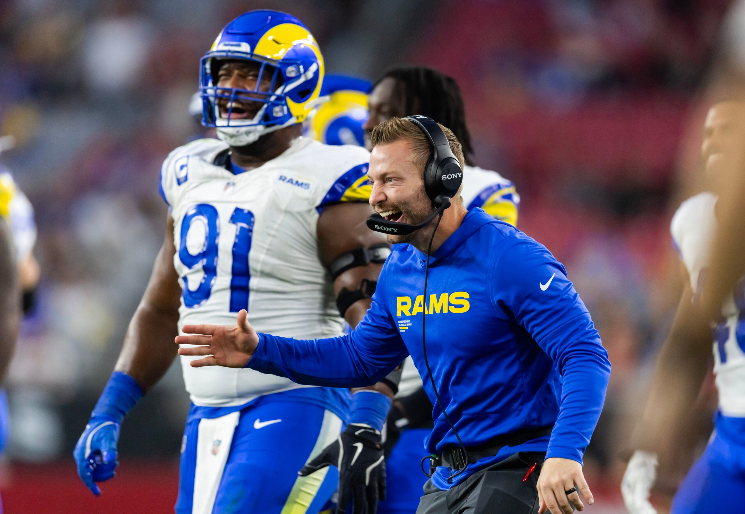 Dec 7, 2025; Glendale, Arizona, USA; Los Angeles Rams head coach Sean McVay against the Arizona Cardinals at State Farm Stadium.
