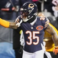 Dec 20, 2025; Chicago, Illinois, USA; Chicago Bears safety C.J. Gardner-Johnson (35) acknowledges the crowd against the Green Bay Packers during the first quarter at Soldier Field.