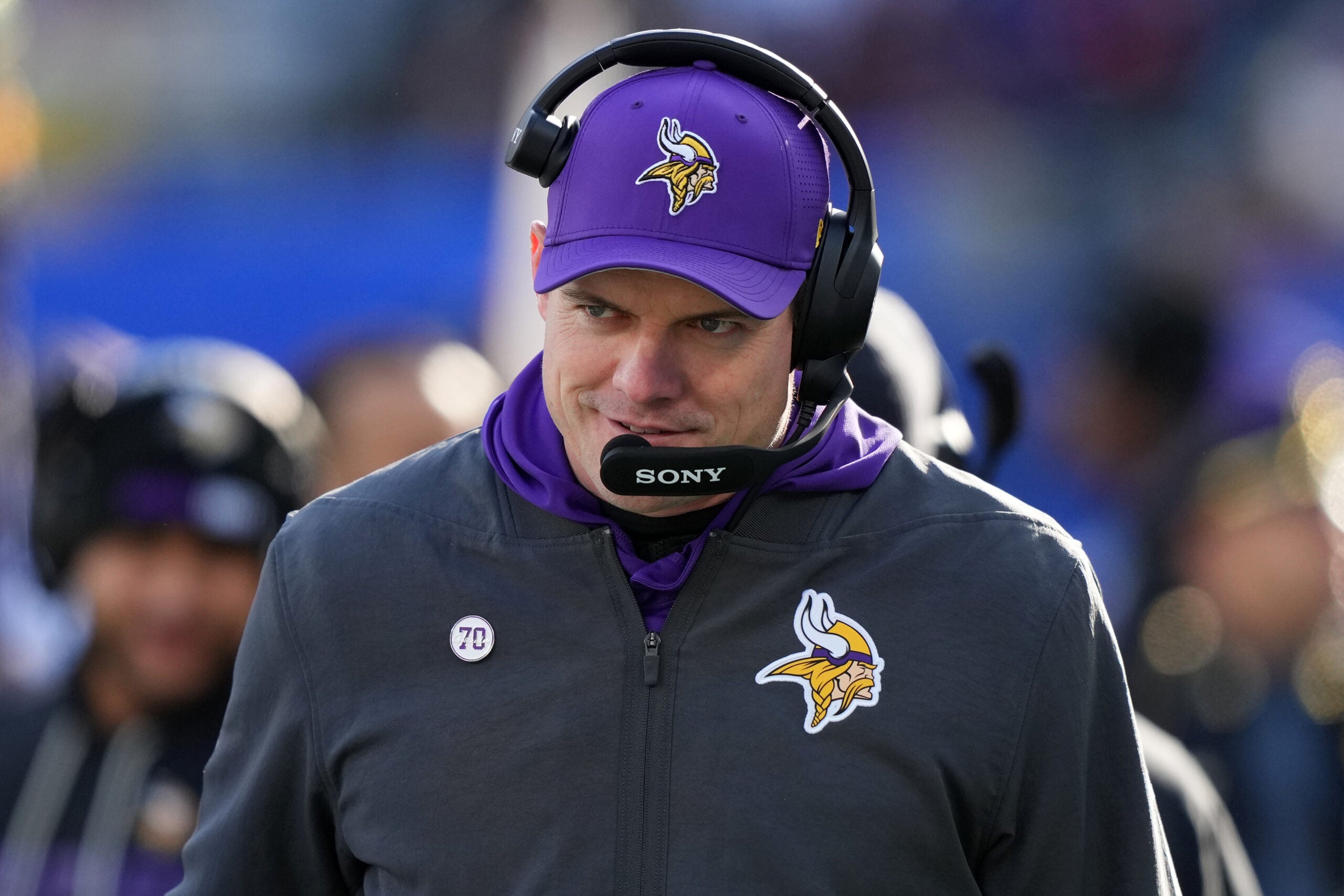 Dec 21, 2025; East Rutherford, New Jersey, USA; Minnesota Vikings head coach Kevin O'Connell during the first half at MetLife Stadium.