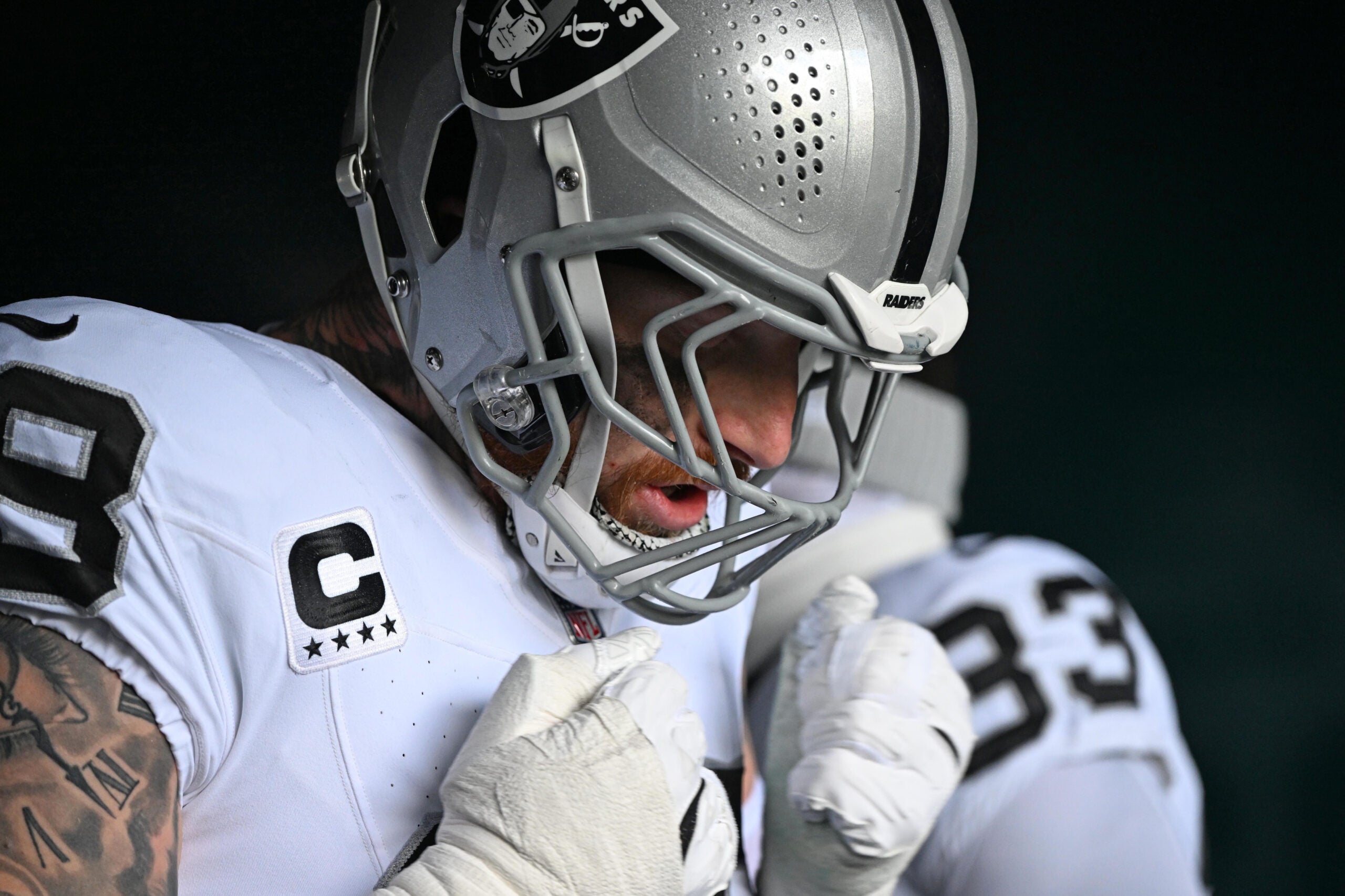 Dec 14, 2025; Philadelphia, Pennsylvania, USA; Las Vegas Raiders defensive end Maxx Crosby (98) in the tunnel against the Philadelphia Eagles at Lincoln Financial Field.