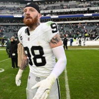 Dec 14, 2025; Philadelphia, Pennsylvania, USA; Las Vegas Raiders defensive end Maxx Crosby (98) on the field after loss to the Philadelphia Eagles at Lincoln Financial Field.