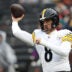 Dec 28, 2025; Cleveland, Ohio, USA; Pittsburgh Steelers quarterback Aaron Rodgers (8) warms up before the game against the Cleveland Browns at Huntington Bank Field.