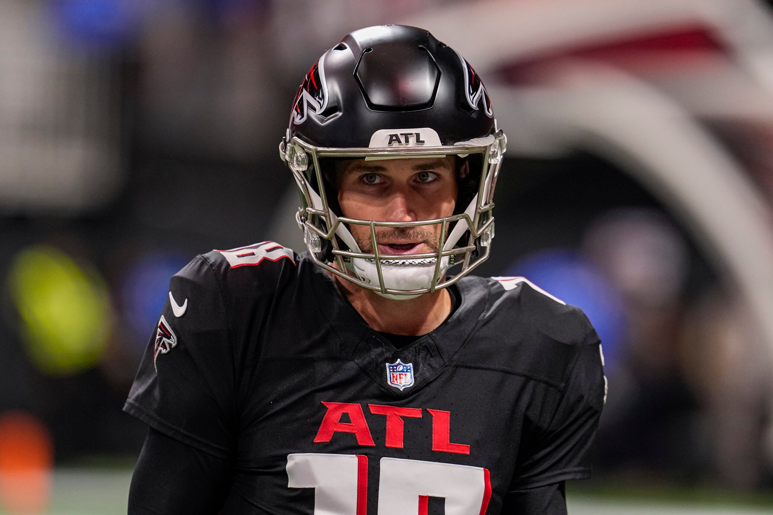 Jan 4, 2026; Atlanta, Georgia, USA; Atlanta Falcons quarterback Kirk Cousins (18) on the field before the game against the New Orleans Saints at Mercedes-Benz Stadium.