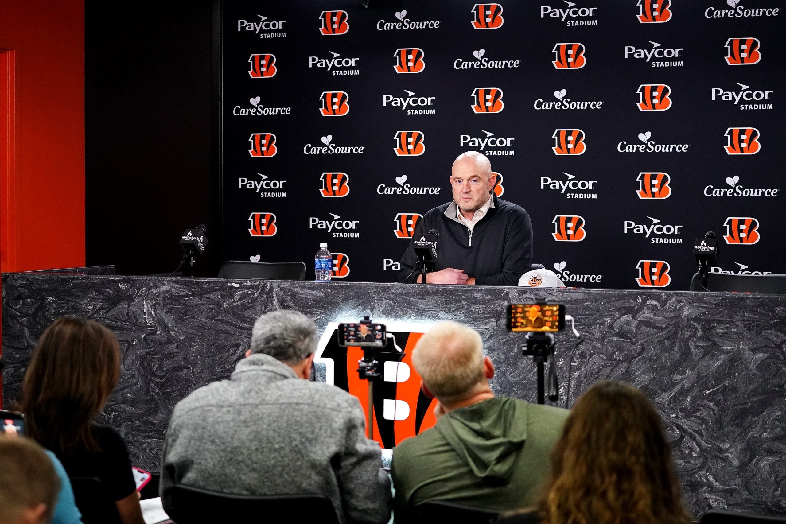 Cincinnati Bengals Director of Player Personnel Duke Tobin addresses the media during a press conference, Friday, Jan. 9, 2026, at Paycor Stadium in downtown Cincinnati.