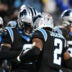 Jan 10, 2026; Charlotte, NC, USA; Carolina Panthers cornerback Mike Jackson (2) and cornerback Jaycee Horn (8) react in the fourth quarter in an NFC Wild Card Round game at Bank of America Stadium.