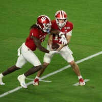 Indiana Hoosiers quarterback Fernando Mendoza and running back Roman Hemby Las Vegas Raiders 2026 mock draft simulator
