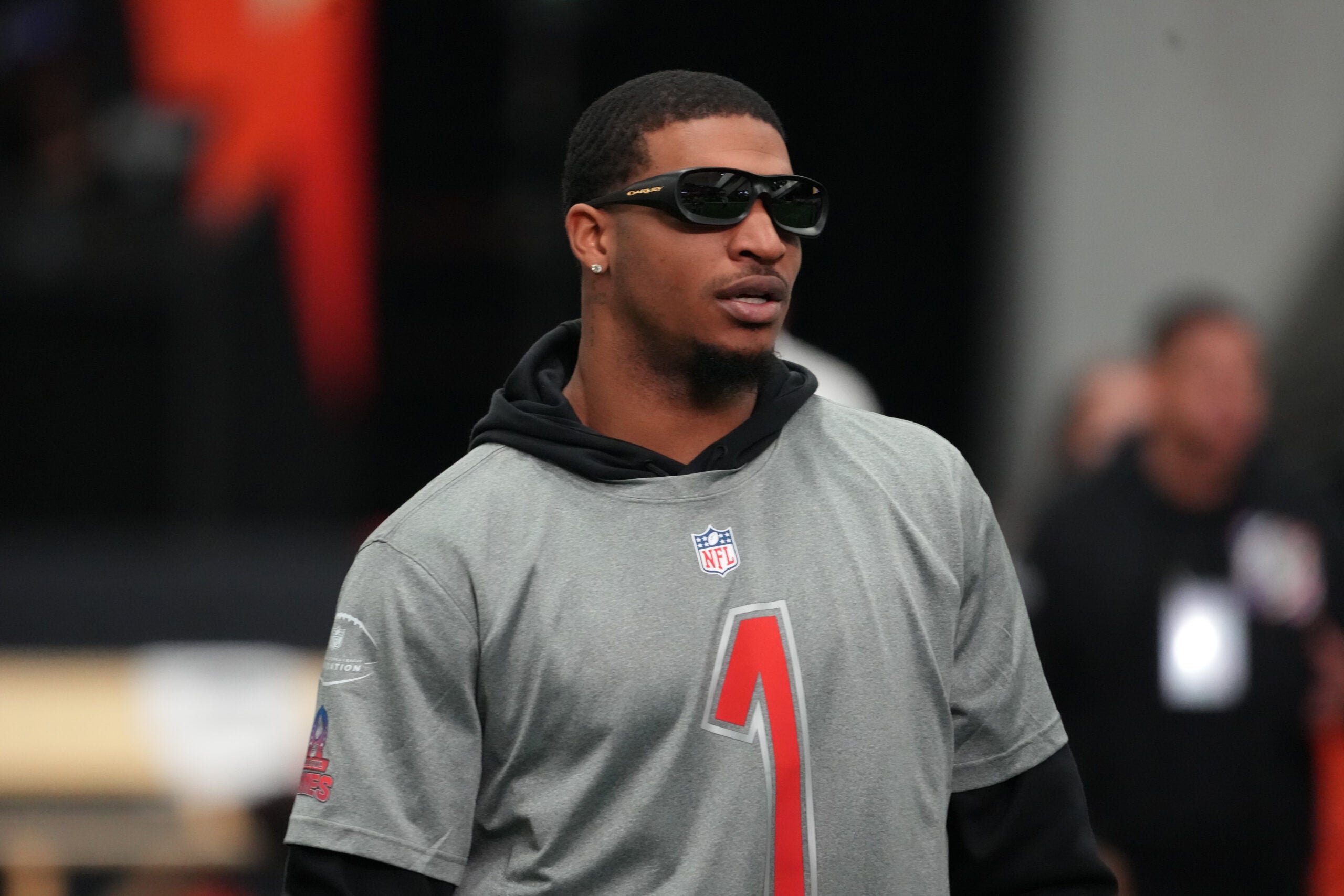 Feb 2, 2026; San Francisco, CA, USA; Cincinnati Bengals receiver Ja'Marr Chase (1) during AFC practice at the NFL Flag Fieldhouse at Moscone Center South Building.