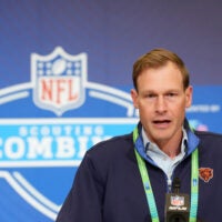 Feb 24, 2026; Indianapolis, IN, USA; Chicago Bears coach Ben Johnson speaks at the NFL Scouting Combine at the Indiana Convention Center.