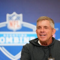 Feb 24, 2026; Indianapolis, IN, USA; Denver Broncos coach Sean Payton speaks at the NFL Scouting Combine at the Indiana Convention Center.