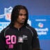 Feb 26, 2026; Indianapolis, IN, USA; Tennessee defensive back Jermod McCoy (DB20) speaks to media members during the NFL Combine at the Indiana Convention Center.