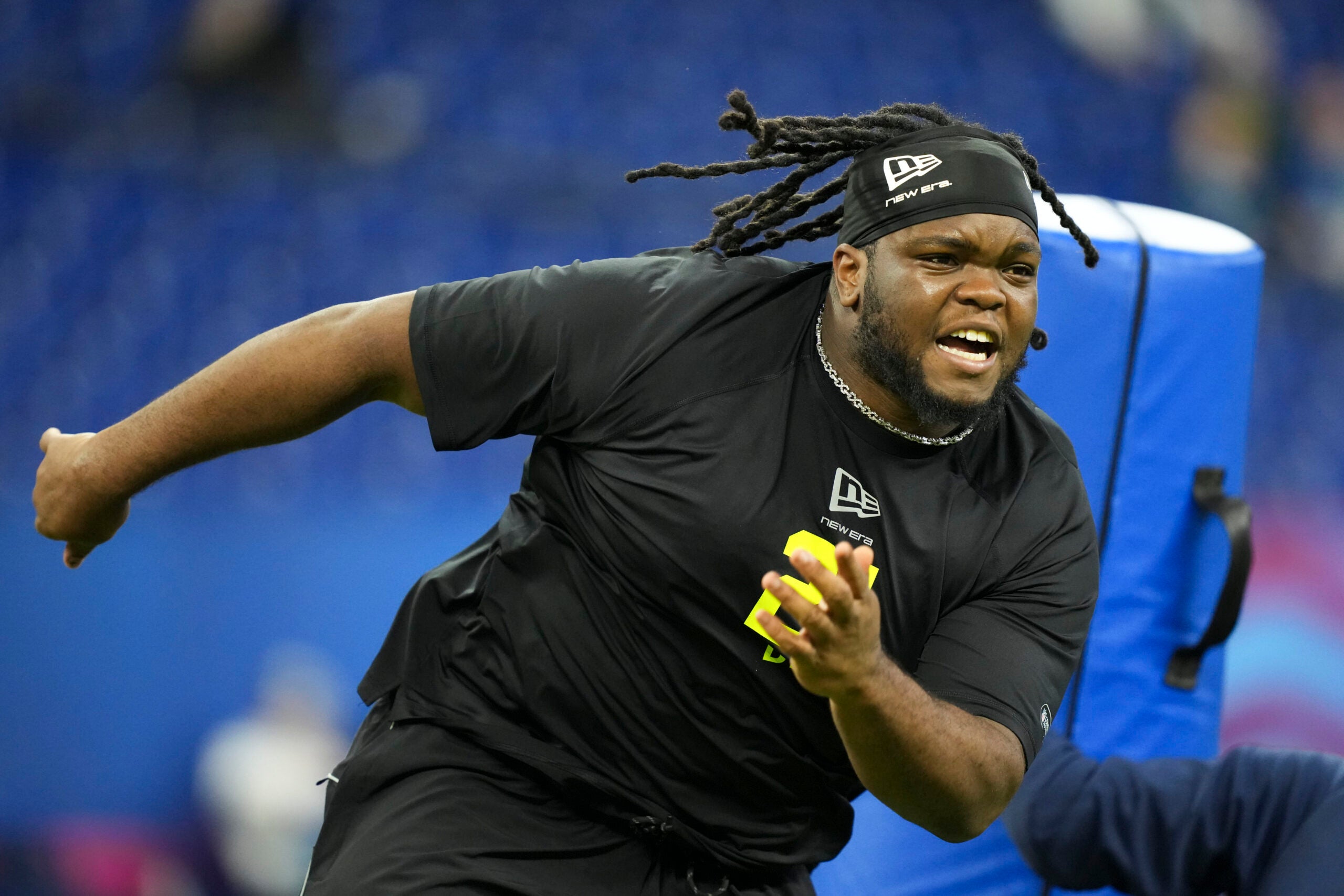 Feb 26, 2026; Indianapolis, IN, USA; Ohio State defensive lineman Kayden McDonald (DL21) during the NFL Scouting Combine at Lucas Oil Stadium. Mandatory Credit: Kirby Lee-Imagn Images