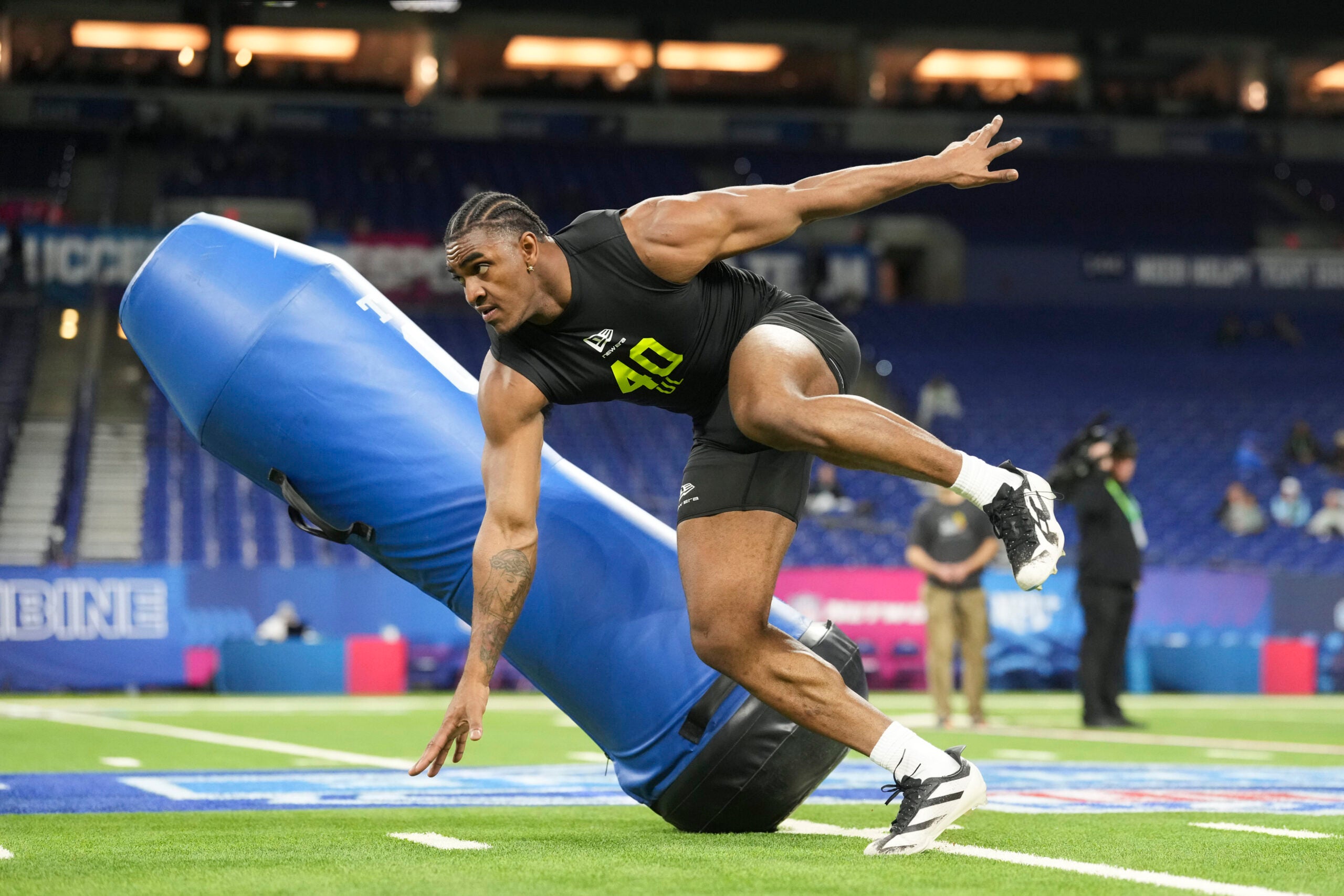 Feb 26, 2026; Indianapolis, IN, USA; Texas Tech defensive lineman Romello Height (DL40) during the NFL Scouting Combine at Lucas Oil Stadium.