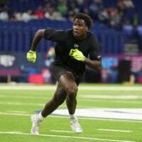 Feb 26, 2026; Indianapolis, IN, USA; Missouri defensive lineman Zion Young (DL63) during the NFL Scouting Combine at Lucas Oil Stadium.