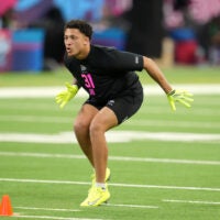 Feb 27, 2026; Indianapolis, IN, USA; Clemson defensive back Avieon Terrell (DB31) during the NFL Scouting Combine at Lucas Oil Stadium.
