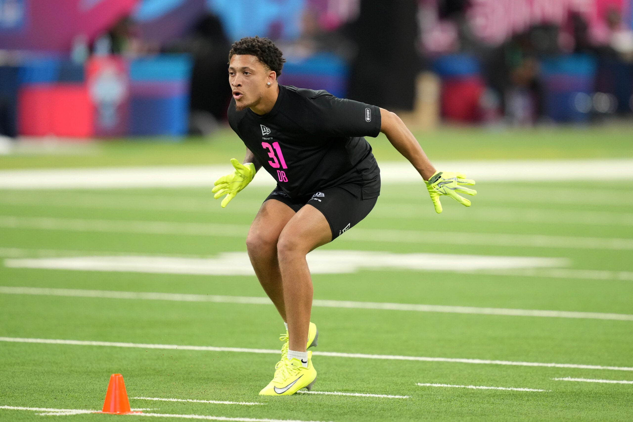 Feb 27, 2026; Indianapolis, IN, USA; Clemson defensive back Avieon Terrell (DB31) during the NFL Scouting Combine at Lucas Oil Stadium.