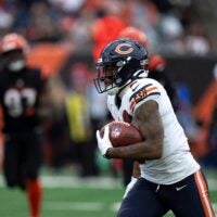 Chicago Bears wide receiver DJ Moore (2) runs for a touchdown in the fourth quarter of the NFL football game between Chicago Bears and Cincinnati Bengals at Paycor Stadium in Cincinnati on Nov. 2, 2025.