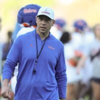 Florida head coach Jon Sumrall keeps on eye drills during UF spring practice at Sanders Practice Fields in Gainesville, FL on Tuesday, March 10, 2026.