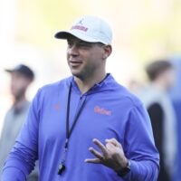 Florida head coach Jon Sumrall keeps on eye drills during UF spring practice at Sanders Practice Fields in Gainesville, FL on Tuesday, March 10, 2026.