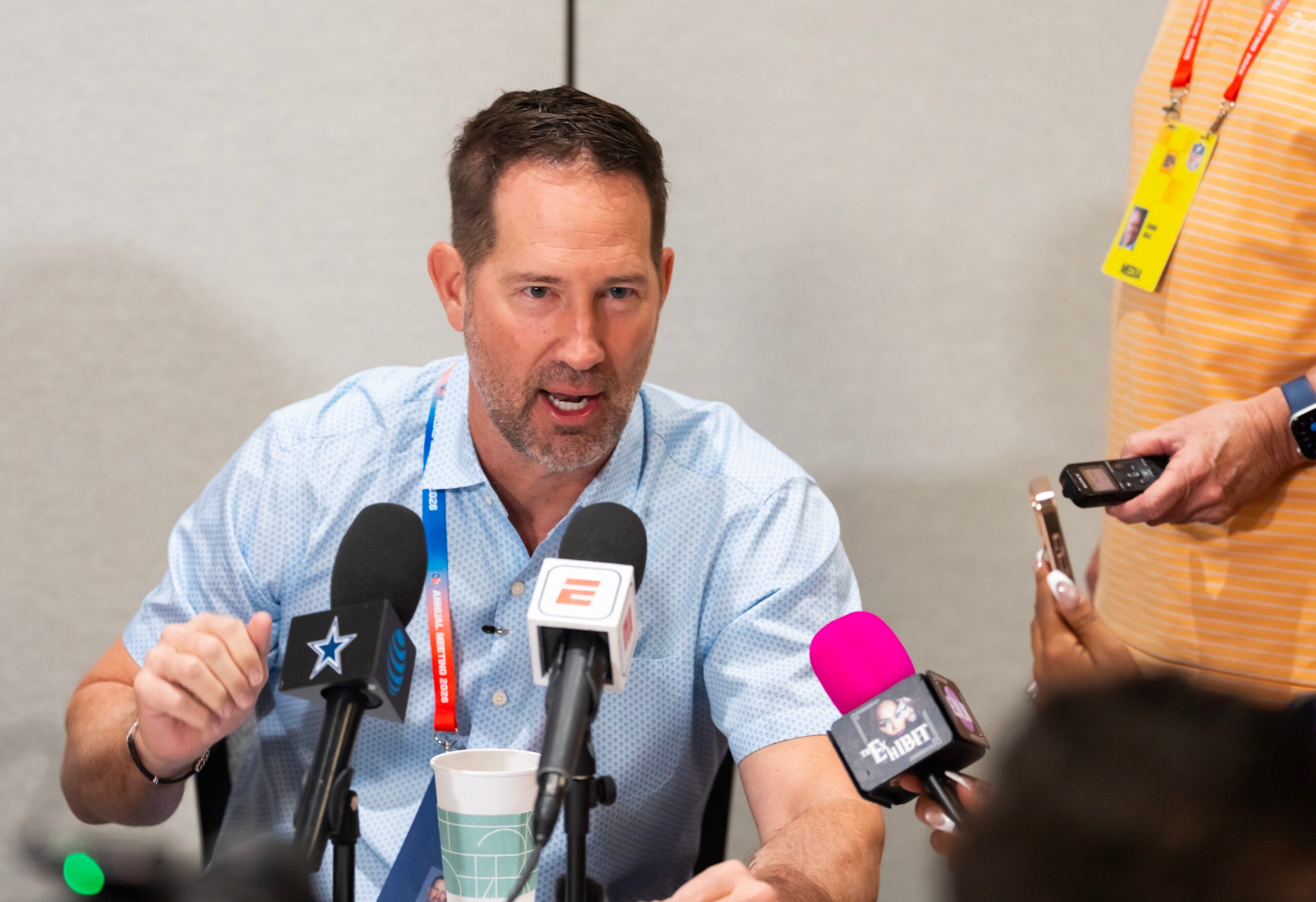 Mar 30, 2026; Phoenix, AZ, USA; Dallas Cowboys head coach Brian Schottenheimer during the 2026 NFL Annual League Meeting at the Arizona Biltmore.