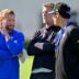 Jul 29, 2024; Los Angeles, CA, USA; Los Angeles Rams head coach Sean McVay, general manager Les Snead and chief of staff Carter Crutchfield talk on the field during training camp at Loyola Marymount University.