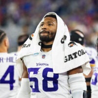 Jan 13, 2025; Glendale, AZ, USA; Minnesota Vikings linebacker Jonathan Greenard (58) against the Los Angeles Rams during an NFC wild card game at State Farm Stadium.