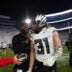 Sep 27, 2025; University Park, Pennsylvania, USA; Oregon Ducks defensive back Dillon Thieneman (31) reacts after defeating the Penn State Nittany Lions at Beaver Stadium.