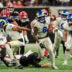 Dec 29, 2025; Atlanta, Georgia, USA; Los Angeles Rams linebacker Jared Verse (8) blocks a Atlanta Falcons field goal and returns it for a touchdown during the second half at Mercedes-Benz Stadium.