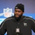 Feb 25, 2026; Indianapolis, IN, USA; Florida defensive lineman Caleb Banks (DL02) speaks during the NFL Scouting Combine at the Indiana Convention Center.