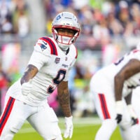 Feb 8, 2026; Santa Clara, CA, USA; New England Patriots wide receiver Kayshon Boutte (9) against the Seattle Seahawks during Super Bowl LX at Levi's Stadium.