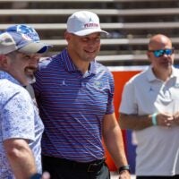 Florida head coach Jon Sumrall poses with fans after the Orange and Blue game at Steve Spurrier Field at Ben Hill Griffin Stadium in Gainesville, FL on Saturday, April 11, 2026.