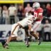 Miami Hurricanes defensive back Jakobe Thomas (8) forces an incomplete pass intended for Ohio State Buckeyes wide receiver Carnell Tate (17) during the Cotton Bowl at AT&T Stadium in Arlington, Texas for the College Football Playoff quarterfinal game on Dec. 31, 2025. Ohio State lost 24-14.