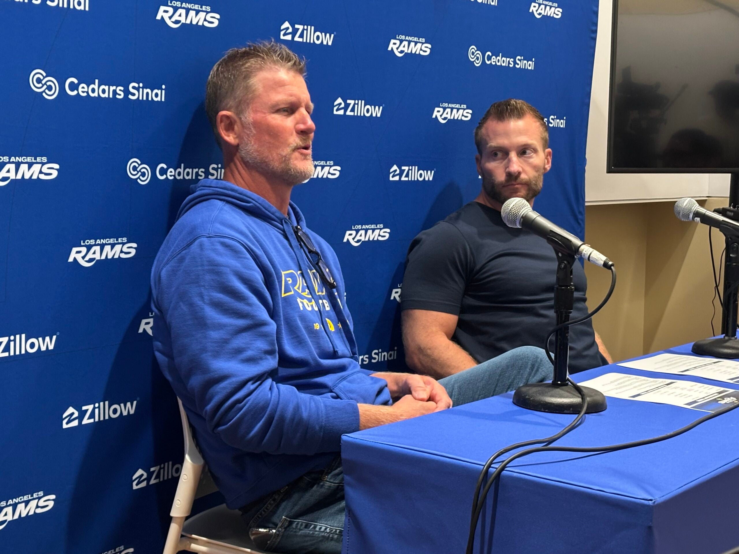 Sean McVay and Les Snead following the first round of the 2026 NFL Draft