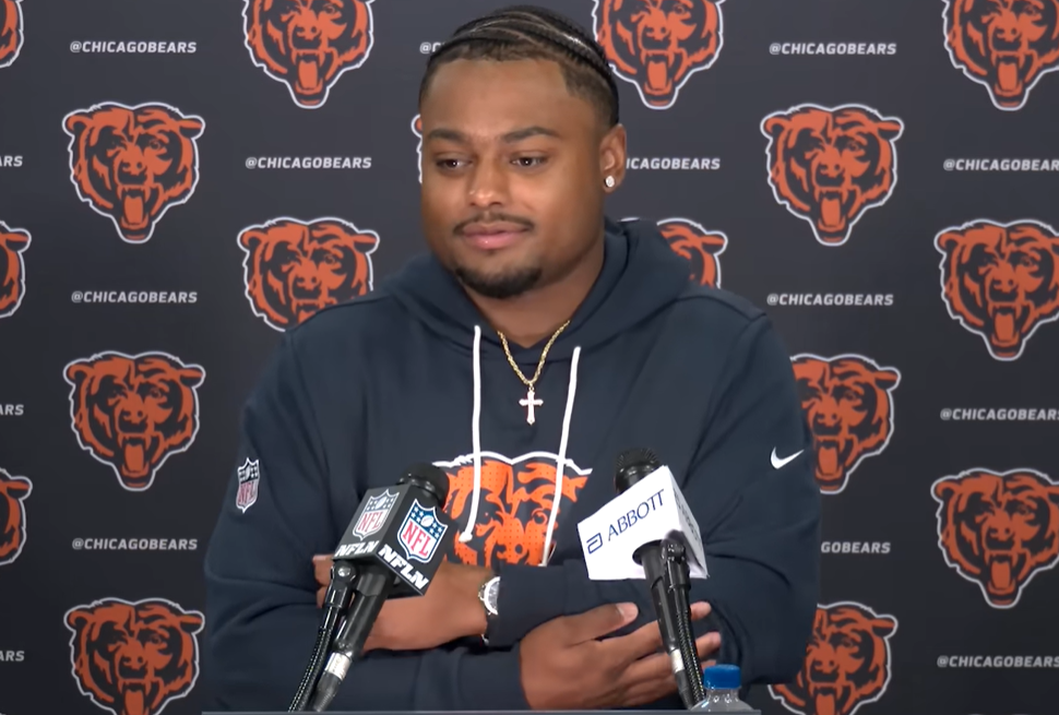 Chicago Bears safety Coby Bryant speaks to reporters during the first day of the offseason program.