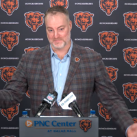 Bears assistant general manager Jeff King speaks with reporters ahead of the 2026 NFL Draft.