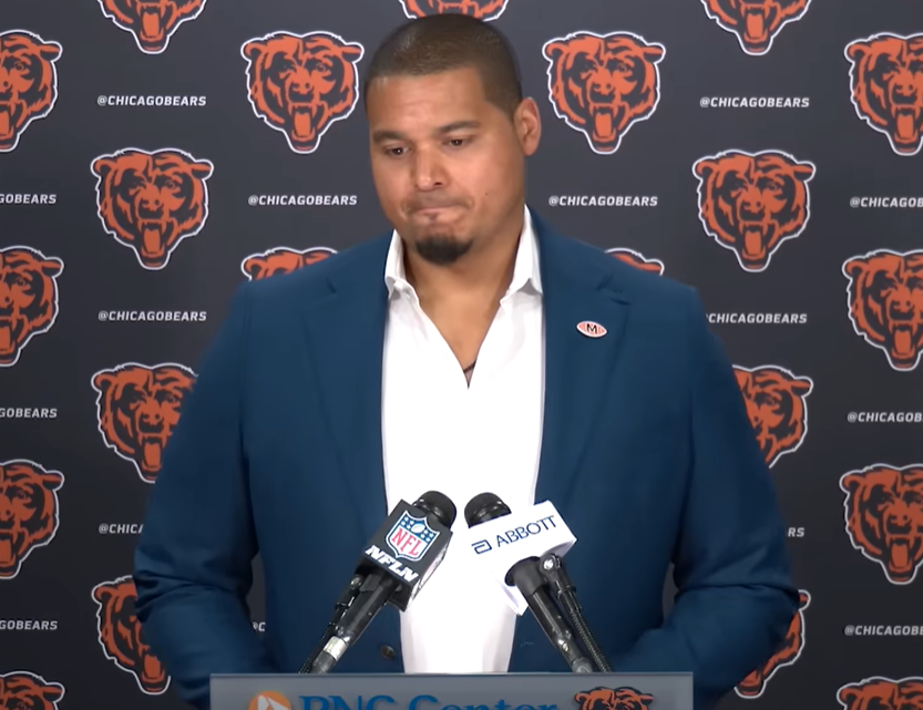 Chicago Bears general manager Ryan Poles speaks with reporters following Day 2 of the 2026 NFL Draft.