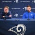 Apr 23, 2019; Thousand Oaks, CA, USA; Los Angeles Rams general manager Les Snead (left) and coach Sean McVay address the media at a press conference at Cal Lutheran University prior to the 2019 NFL Draft.
