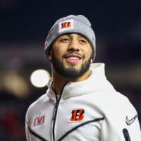 Feb 7, 2022; Cincinnati, OH, USA; Cincinnati Bengals free safety Jessie Bates (30) walks onto the field during the Super Bowl Opening Night Fan Rally at Paul Brown Stadium.