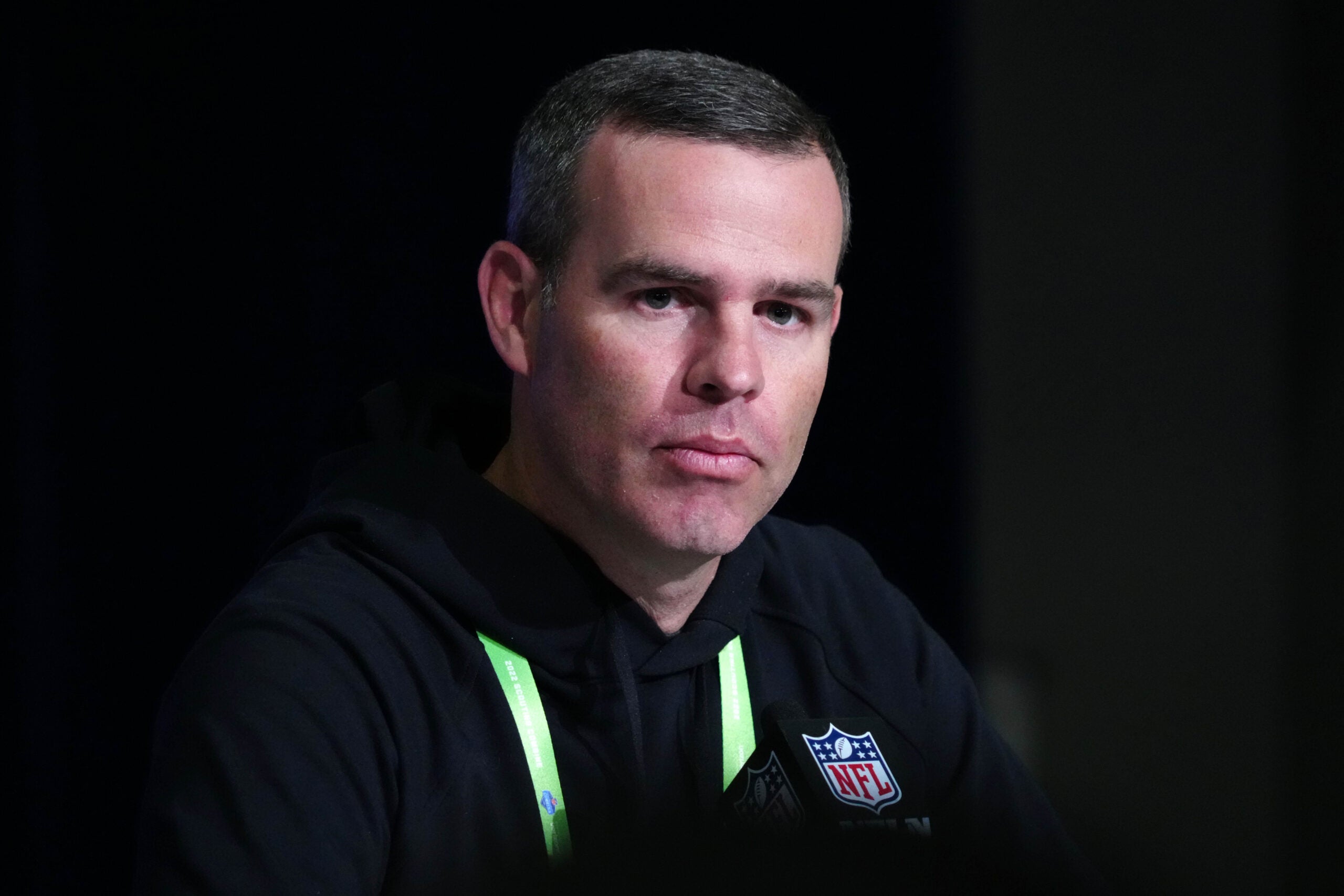 Mar 1, 2022; Indianapolis, IN, USA; Buffalo Bills general manager Brandon Beane during the NFL Combine at the Indiana Convention Center.