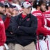 Nov 26, 2022; Madison, Wisconsin, USA; Wisconsin head coach Jim Leonhard, center, is shown during the first quarter of their gam at Camp Randall Stadium.
