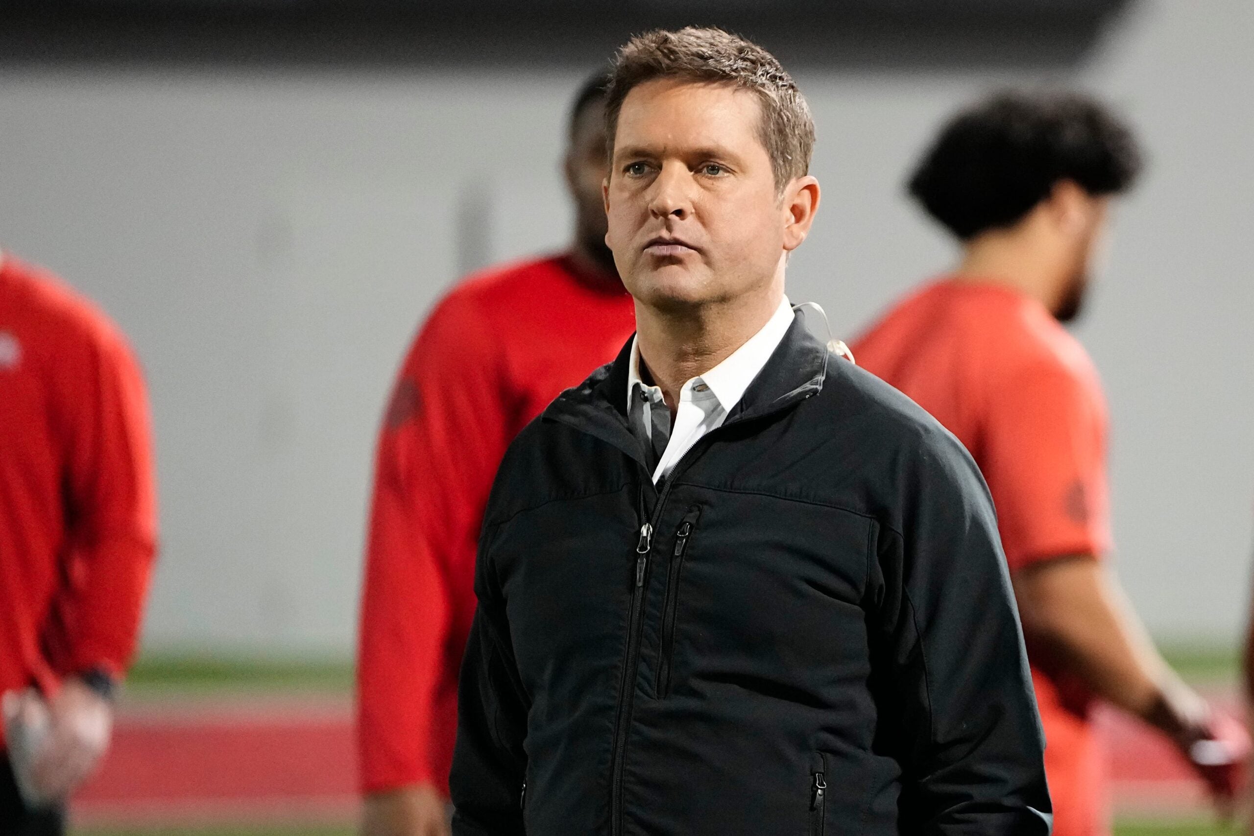 ESPN analyst Todd McShay watches Ohio State Buckeyes run through drills during Ohio State football s pro day at the Woody Hayes Athletic Center in Columbus on March 22, 2023.