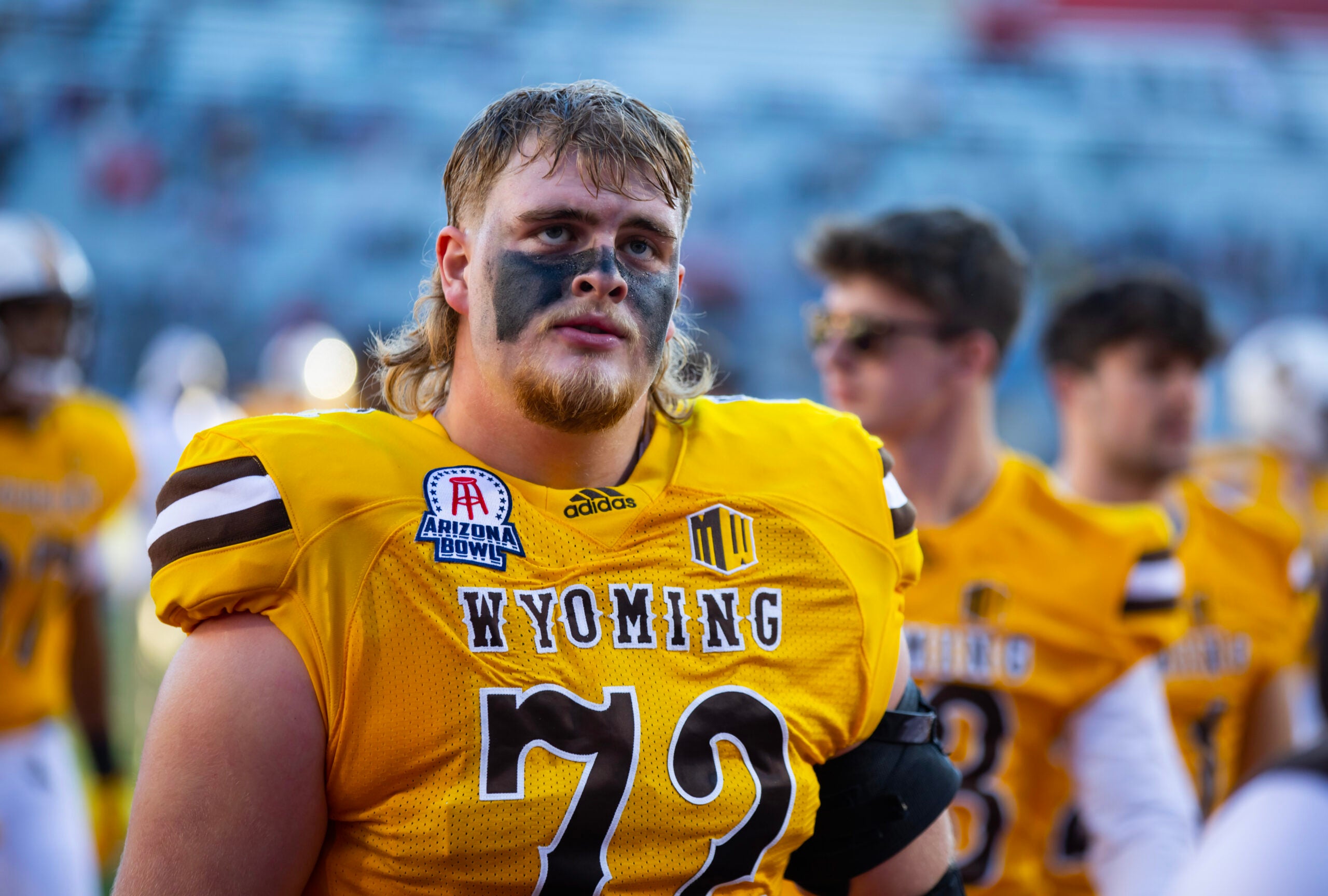 Dec 30, 2022; Tucson, AZ, USA; Wyoming Cowboys offensive tackle Caden Barnett (72) against the Ohio Bobcats during the 2022 Barstool Sports Arizona Bowl at Arizona Stadium.