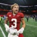 Dec 2, 2023; Atlanta, GA, USA; Alabama Crimson Tide wide receiver Jermaine Burton (3) celebrates after defeating the Georgia Bulldogs in the SEC championship game at Mercedes-Benz Stadium.