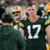 Green Bay Packers place kicker Anders Carlson (17) is shown during the third quarter of their preseason game against the New England Patriots Saturday, August 19, 2023 at Lambeau Field in Green Bay, Wis.